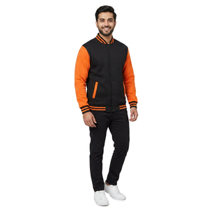 Veste universitaire pour homme OEM, en cuir et denim, col tissé crocheté, fermeture éclair, pour l'hiver - Product Image 1