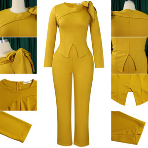 D546 Dernières tendances en matière de tenues africaines pour femmes, ensemble élégant en deux pièces, haut à manches longues et pantalon de couleur unie - Product Image 6