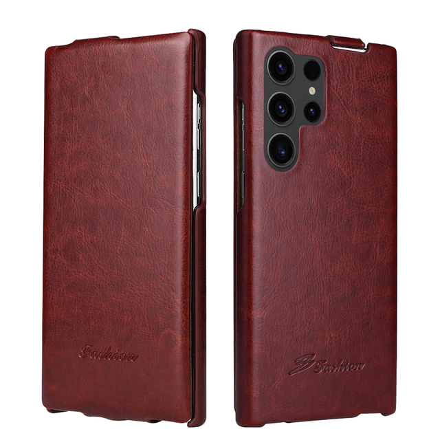 Flim Fit Mobile Phone Case for Samsung S24 Ultra Men Women Oil Wax PU Leather Flip Phone Cover