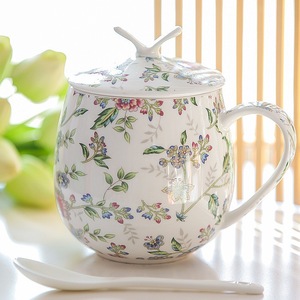 Tazza in Porcellana Cinese con Coperchio e Cucchiaio, Design Creativo, 450ml, Senza BPA, Resistente al Calore, Adatta per Microonde e <span class=keywords><strong>Forno</strong></span>, Ecologica, Tazza per Latte - Product Image 4