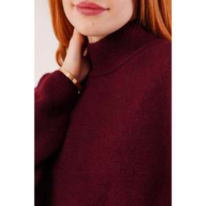 Suéter de Punto Trenzado Color Borgoña Básico al por Mayor para Mujer, Cálido e Informal con Cuello Acanalado y Decoración de Botones, Empaquetado Individual - Product Image 2