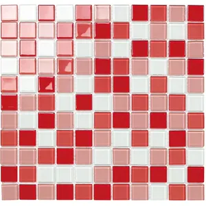 High quality swimming pool mosaics creative mix red white crystal glass mosaic tiles