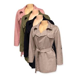 Trench lungo da donna in finta pelle scamosciata # U21 - Product Image 1