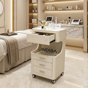 Chariot de Salon Moderne Crème Premium avec Tiroirs Intégrés, Étagère Ouverte et Roues Silencieuses pour Clinique et Spa - Product Image 2