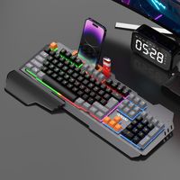Nouveau clavier à membrane USB 104 touches avec touches tricolores lumineuses, connexion filaire, repose-poignets ergonomique magnétique et pavé numérique