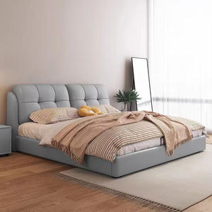 Современная Роскошная обивка, полноразмерная деревянная двуспальная кровать размера «<span class=keywords><strong>Queen</strong></span>» с мягкой кожаной головкой и постельным бельем - Product Image 1