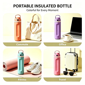 Botella de agua aislada de acero inoxidable de 720 ml, vaso de viaje con tapa abatible a prueba de fugas y asa portátil para oficina, deportes al aire libre - Product Image 6