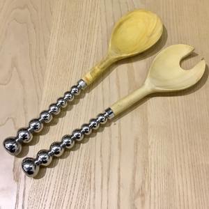 Ensemble de serveurs à salade en bois indien de qualité supérieure, fabriqué à la main avec des poignées en bois, moderne, léger et réutilisable pour la cuisine, la salle à manger, les mariages - Product Image 2