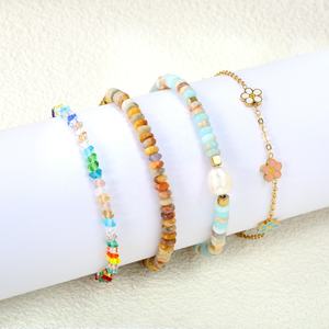 Bohemian Waterproof Jewelry Summer Beach Natural Stone Pearl Beads <b>Crystal</b> <b>Bracelet</b> Stainless Steel Gold Plated Flower <b>Bracelet</b> - Product Image 1