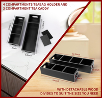 Porte-sachets de thé rectangulaire en bois noir, portable, multifonctionnel, conteneurs de rangement pour le thé, porte-paquets de sucre