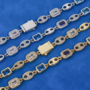 8mm Mariner Link Moissanite <b>Bracelets</b> Multi Hue Gem Gold Over 925 Silver Stone Studded Spring Lock Hip Hop Custom Suppliers B2B - Product Image 6