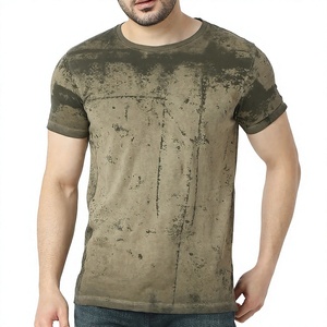 T-shirt vintage délavé pour homme, col rond, manches courtes, coupe classique, en coton et soie jacquard, motif graphique, vente en gros - Product Image 6