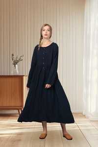 Vestido Maxi de Manga Corta de Lino y Algodón Natural Sólido B24, Venta al por Mayor, Ropa Casual para Mujer, Fabricante de Ropa Personalizada OEM ODM - Product Image 3