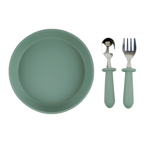 Assiette à dîner en silicone pour enfants, avec fourchette et cuillère, couleur Rose, pour enfants de 1 à 2 ans, vaisselle de table, Style Simple - Product Image 2