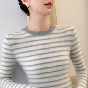 Women's <strong>Striped</strong> Wool Cashmere Sweater Fashion Slimming Soft Waxy Pullover <strong>Jumper</strong> for Autumn Winter - Product Image 4