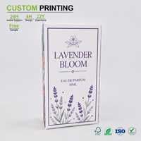 Boîtes de parfum à la lavande imprimées sur mesure, design floral violet, impression recto-verso, vente en gros, cartons de 60 ml pour eau de parfum, pour la vente au détail de luxe