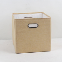 Cube de rangement en tissu 30x30x30cm, aspect lin tissé, avec poignées en anneau métallique, organisateur décoratif pour placard et chambre