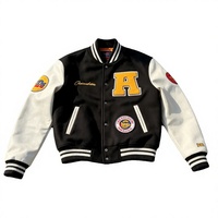 Blouson universitaire personnalisé OEM en laine avec manches en cuir PU, broderies chenille et patchs, style vintage pour homme, motif argyle