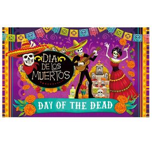 LINDOJUNI Decoración para Fiesta del Día <span class=keywords><strong>de</strong></span> <span class=keywords><strong>Muertos</strong></span> Mexicana, Fondo con Diseño <span class=keywords><strong>de</strong></span> Calaveras, Tela Decorativa para Fiestas - Product Image 1