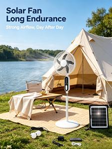 Ventilateur sur pied électrique rechargeable à double batterie, solaire, économique, avec boîte cadeau améliorée - Product Image 1