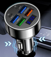 Chargeur de voiture USB Type C 6 en 1 QC3.0 PD affichage en alliage d'aluminium adaptateur 12-24V 5V 3A charge 2A sortie pour le chargement du téléphone