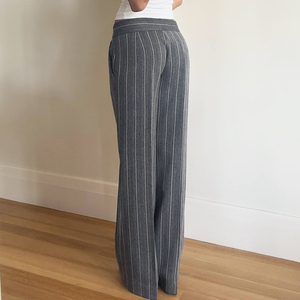 Pantalons de travail pour femmes, rayés, contrastés, à jambes larges, style minimaliste, décontractés, tendance, pour le bureau - Product Image 5