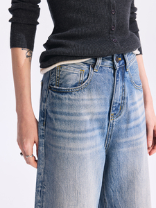 YUANBOFEI Jeans droits courts pour femmes, denim délavé ample, pantalon <span class=keywords><strong>capri</strong></span>, style Y2K, pantalon pour femmes - Product Image 5