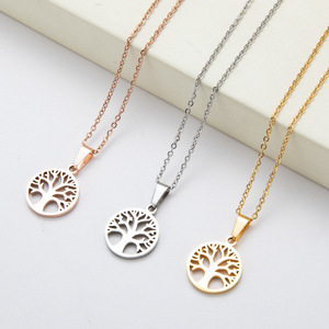 PVD Gold Plated Stainless Steel <b>Tree</b> of Life <b>Necklace</b> for Women | Rose Gold Lucky <b>Tree</b> Pendant - Product Image 1