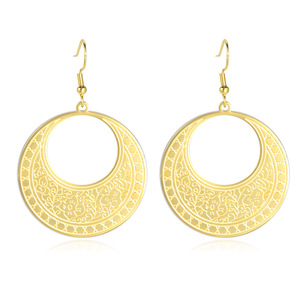 Pendientes colgantes de mujer de estilo Retro americano europeo, gancho de oreja de acero de titanio cortado, colgante de anillo de flor de Luna, moda inoxidable 304 - Product Image 5