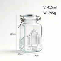 Nouveau design – Bocaux en verre carrés vides de 415 ml (14 oz) avec couvercle à clip pour café instantané lyophilisé, sucre, épices, thé et aliments DIY