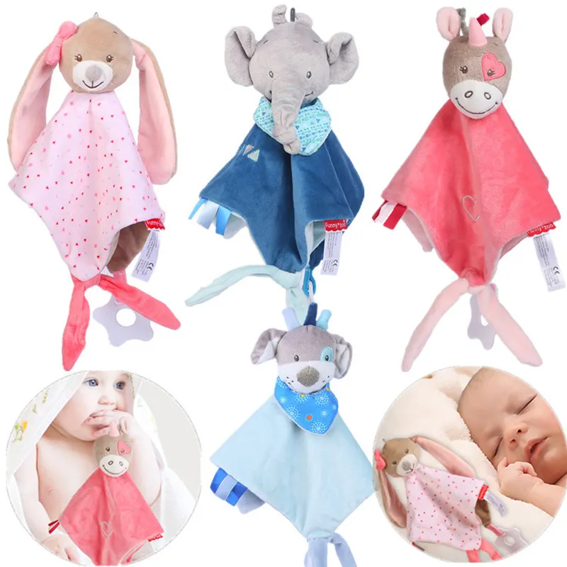 Giocattoli di peluche per bambini conigli di orso dei cartoni animati placare le bambole per i giocattoli di sonno dell'asciugamano di placare comodo farcito morbido neonato