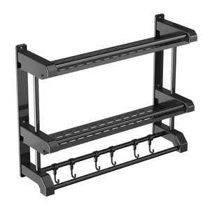 Étagère murale multi-niveaux Kaihiro à 3 niveaux pour salle de bain et cuisine avec barre porte-serviettes - Product Image 2