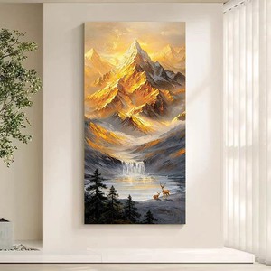 Modern Sunrise Golden Mountains Hand Painted Oil Painting Landscape Art Wall Decor Living Room Entrance Hall Hanging <b>Picture</b> - Product Image 4