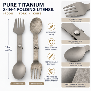 Fourchette-cuillère-couteau en titane pur pour le camping, 3 en 1, pliable, ultralégère, ustensile de camping en plein air - Product Image 5