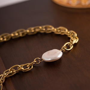 Collar de cadena dorada con colgante de perlas para mujer, joyería de moda, material de aleación de zinc JDN20356 - Product Image 4