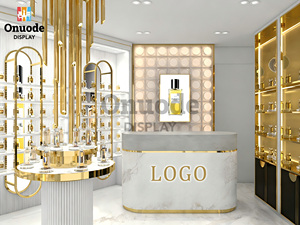 Vitrine <span class=keywords><strong>de</strong></span> présentation <span class=keywords><strong>de</strong></span> parfums écologiques haut <span class=keywords><strong>de</strong></span> gamme |   Vitrine murale LED blanche et or sur mesure pour les magasins <span class=keywords><strong>de</strong></span> parfums <span class=keywords><strong>de</strong></span> luxe (recyclable) - Product Image 3