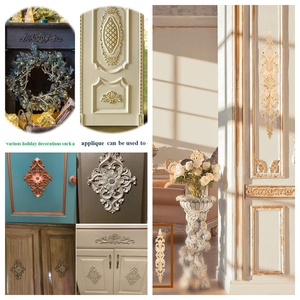 2023 personalizzato in legno massello intagliato onlay scultura Appliques in legno mobili decorazione dell'armadio intaglio floreale Applique in legno - Product Image 5