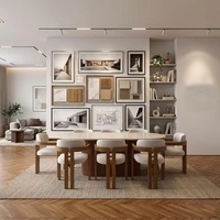 Table et chaises de salle à manger rectangulaires en bois massif de style rétro crème vintage français pour petites maisons