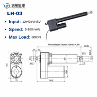 Actionneur haute charge 8000N, indice de protection IP65, course personnalisée 5-32 mm/s, moteur à vitesse réglable