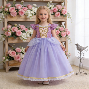 Abito Formale Estivo per Bambine Sophia Rapunzel, Collo Tondo, Stile Floreale Stratificato in Raso per Costume da Principessa di Halloween SMR046 - Product Image 3