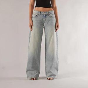 Jeans vintage délavés taille basse pour femme, coupe ample et large, style baggy, denim Y2K streetwear, jambe droite - Product Image 3