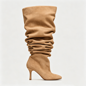 Bottes hautes Kingdi en daim camel grande taille, style décontracté, à bout pointu, talon aiguille, à enfiler, pour soirée et mode - Product Image 1