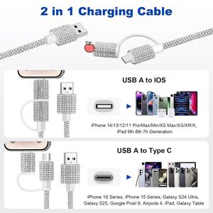 3A 1.2m nhanh sạc Rhinestone kim cương <span class=keywords><strong>USB</strong></span> cáp dữ liệu cho iPhone 16 Series cô gái phụ nữ - Product Image 2