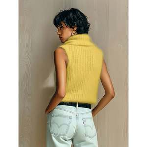 Fuzzy Mock Neck Sweater Women's Vest Light Green XS Soft Knit <b>Top</b> Casual Wear - Product Image 5