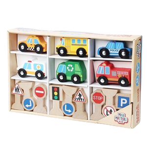 Bán buôn xe mini xe Toddler dấu hiệu giao thông Montessori trẻ em 6 bộ bằng gỗ <span class=keywords><strong>Train</strong></span> toy Set cho trẻ em Đồ chơi giáo dục - Product Image 1