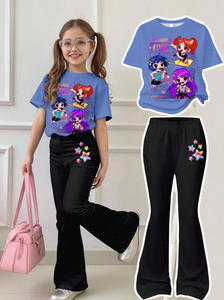 Ensemble T-shirt et <span class=keywords><strong>pantalon</strong></span> évasé décontracté personnalisé pour filles, motif imprimé dessin animé et lettres, taille 2T 3T pour enfants de <span class=keywords><strong>10</strong></span> <span class=keywords><strong>ans</strong></span>, collection automne - Product Image 4