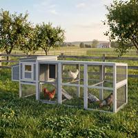 Grand poulailler en bois de sapin avec enclos d'activités, nichoir, portes verrouillables, pour poulets de basse-cour, usage agricole, style moderne, toutes saisons