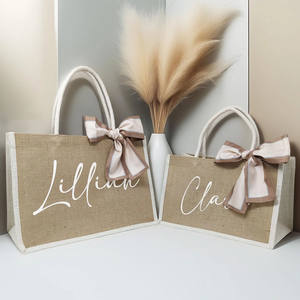 Sac Fourre-Tout Réutilisable Naturel Personnalisé Organique Naturel Pliable <span class=keywords><strong>Dessin</strong></span> Toile Plage Shopping avec Matériel de Jute - Product Image 2