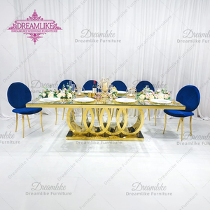 Table à manger élégante en acier inoxydable doré et en verre, idéale pour les hôtels et les mariages - Product Image 2