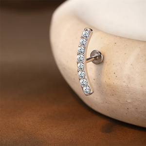 100% 925 Sterling <b>Silver</b> Moissanite Flat Back Piercing <b>Stud</b> Heart Marquise Geometric Triangle Single Row Cartilage Earring - Product Image 4